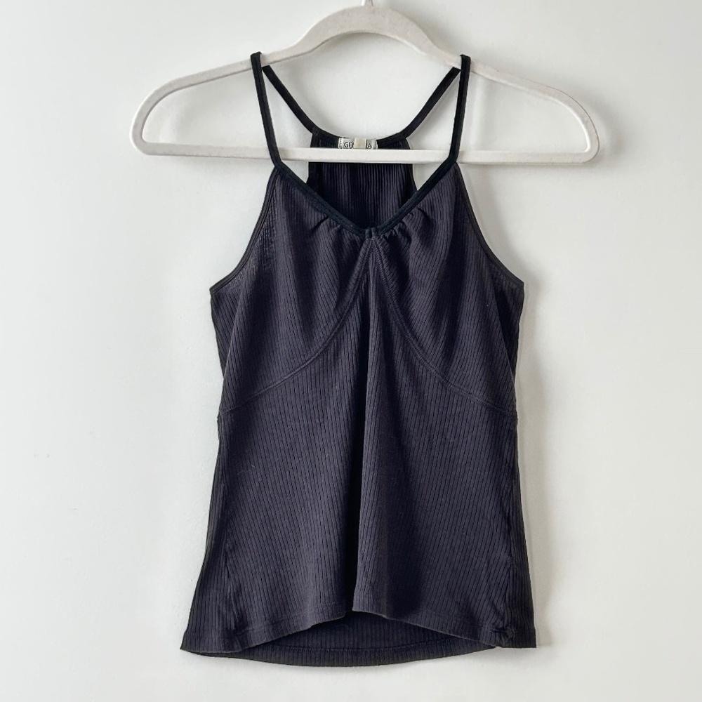 GENER R A Black Ribbed Halter Tank Top